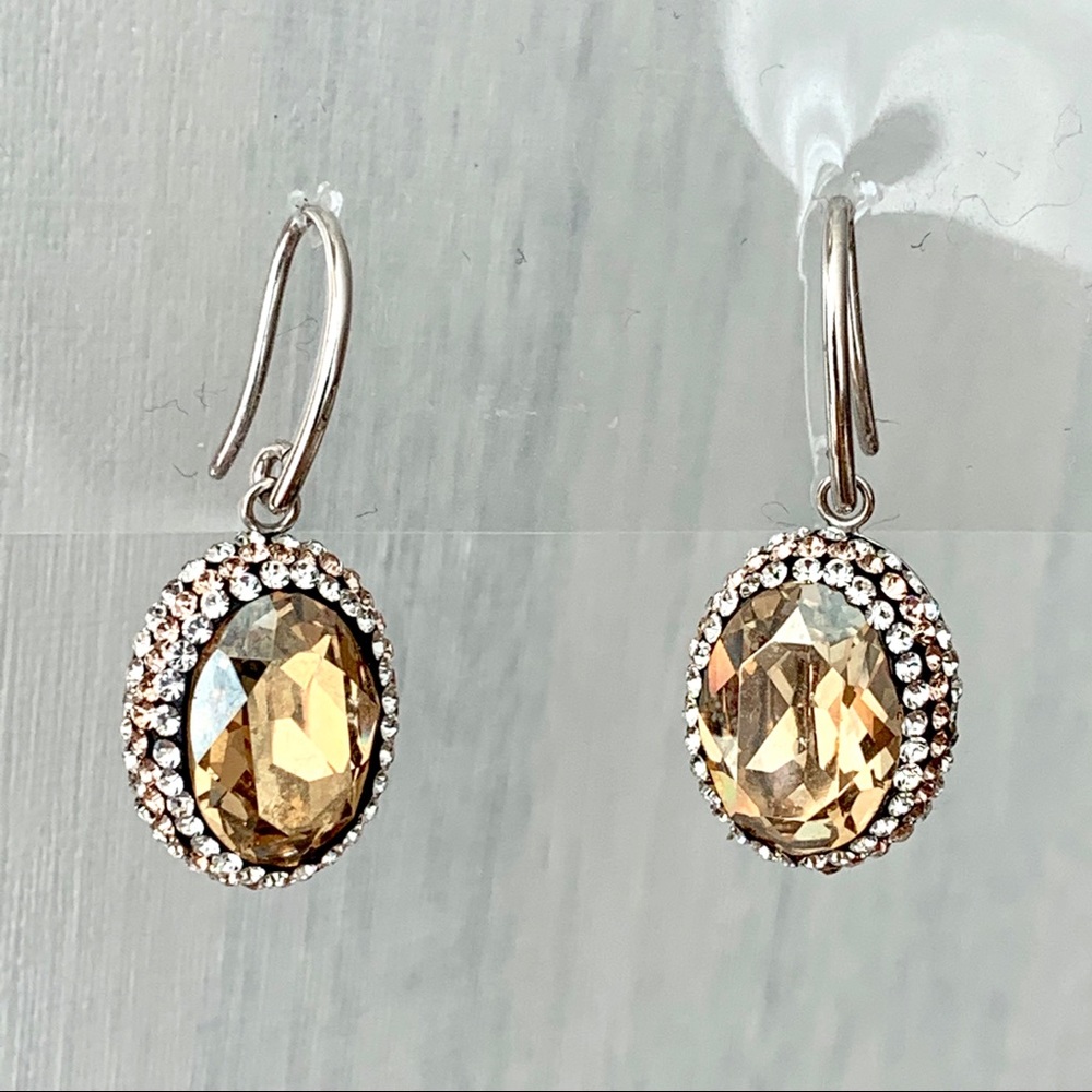 CITRINE crystal pave rhinestone oval 925 earrings - Picture 4 of 6